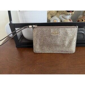 Coach 7” Wristlet Wallet Star Glitter Gold Printed Coated Canvas Y2K VTG